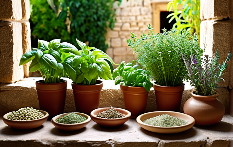 **
A vibrant, sunlit photograph showcasing a collection of fresh herbs commonly used in traditional Israeli medicine. Prominently feature basil and sage alongside other unidentified greenery. Focus on texture and color, highlighting the natural beauty and healing power of the herbs. In the background, suggest a traditional Israeli home setting, possibly with earthenware pots.
**